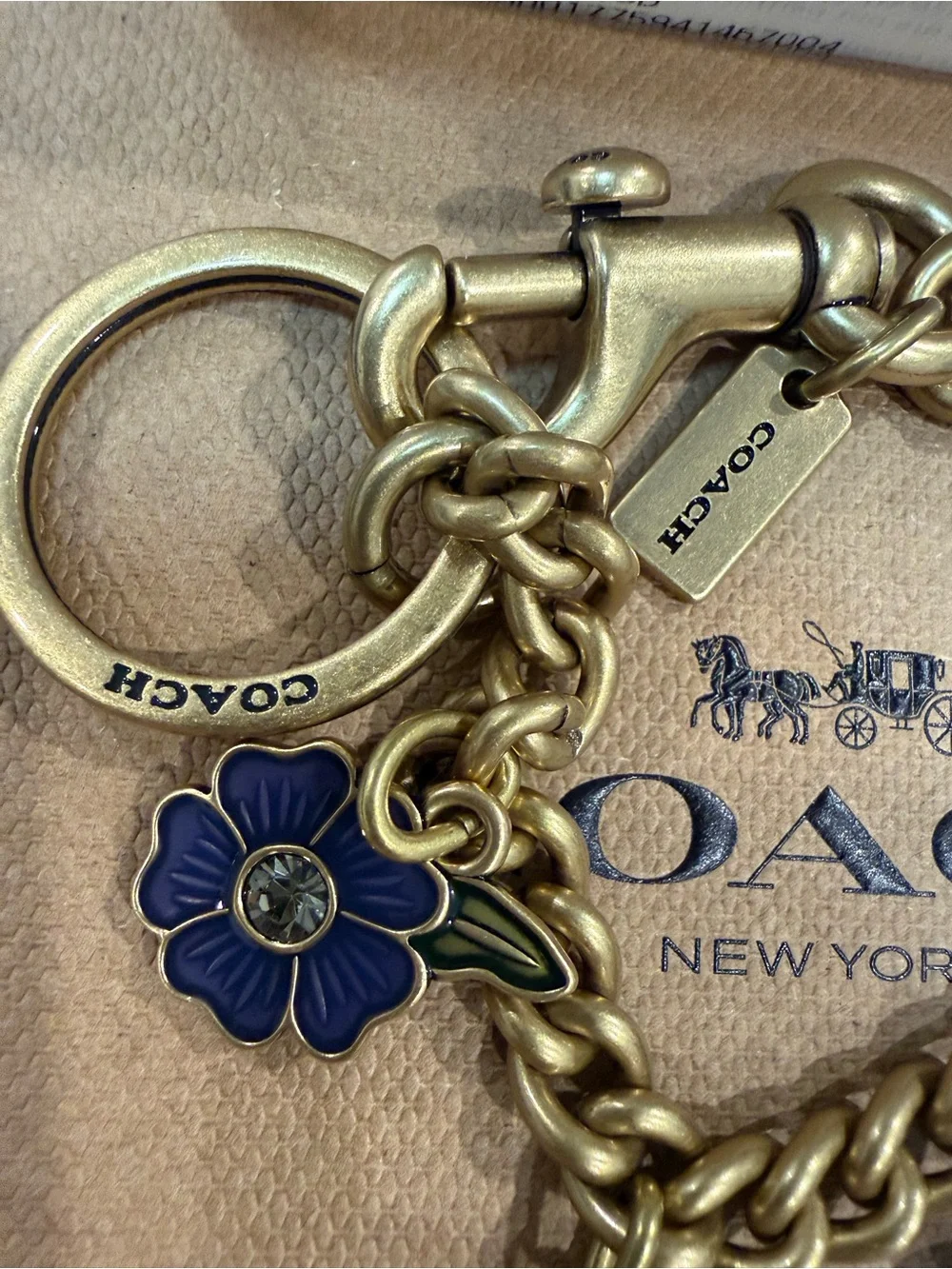 Coach Gold-Tone Motif Chain Bag Charm with Multi Enamel Charms with Dust Bag